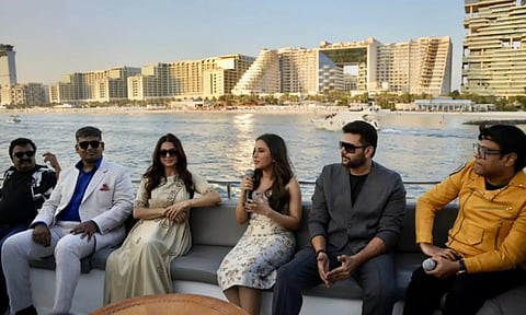 துபாய் கப்பலில் ப்ரோமோஷன் பணிகளில் ஈடுப்பட்ட பிரதர் படக்குழு