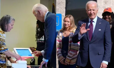 அமெரிக்க அதிபர் தேர்தல்: 40 நிமிடம் வரிசையில் நின்று வாக்களித்த அதிபர் ஜோ பைடன்