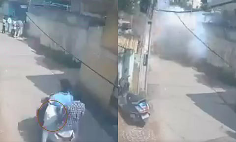 மோட்டார் சைக்கிளில் மூட்டையில் பட்டாசு கொண்டு செல்லும்போது விபத்து: ஒருவர் பலி