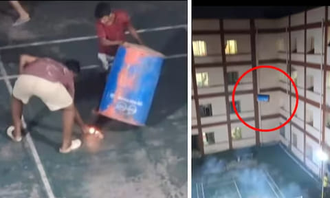 தீபாவளி ராக்கெட் மூலம் குப்பை தொட்டியை 4 மாடிக்கு பறக்கவிட்ட ஐஐடி மாணவர்கள் - வீடியோ வைரல்