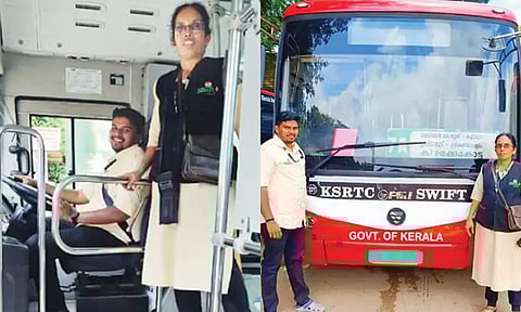 தாய் கண்டக்டராக இருந்த பஸ்சை இயக்கி டிரைவர் பணியை தொடங்கிய வாலிபர்