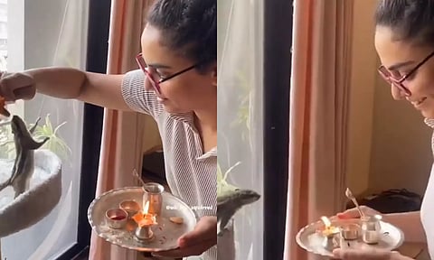 சகோதர பாசம்... அணிலுக்கு ஆரத்தி எடுக்கும் இளம்பெண்- வீடியோ