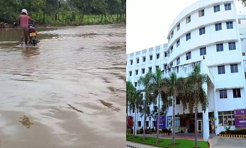 தனியார் மருத்துவக்கல்லூரியில் மழைநீர் தேங்கியதால் நோயாளிகள் அவதி