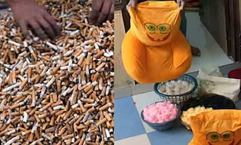 சிகரெட் துண்டுகள் மூலம் பொம்மை தயாரிப்பு- வீடியோ வைரல்