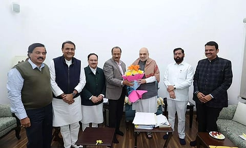 முதல் மந்திரி பதவி: அமித்ஷாவுடன் பட்னாவிஸ், ஏக்நாத் ஷிண்டே, அஜித் பவார் சந்திப்பு