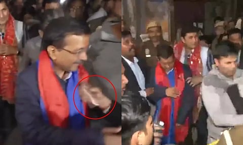 கூட்டத்தில் அரவிந்த் கெஜ்ரிவால் மீது மர்ம திரவம் வீச்சு.. டெல்லியில் பரபரப்பு - வீடியோ