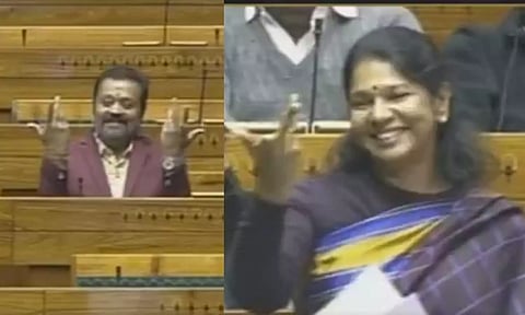 மக்களவையில் திமுக எம்.பி. கனிமொழியின் பேச்சுக்கு பாஜக எம்.பி. சுரேஷ் கோபி கொடுத்த ரியாக்ஷன்