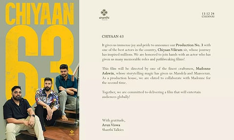 Chiyaan 63 : மாவீரன் இயக்குனருடன் கைகோர்க்கும்  விக்ரம் வெளியான அதிரடி அப்டேட்