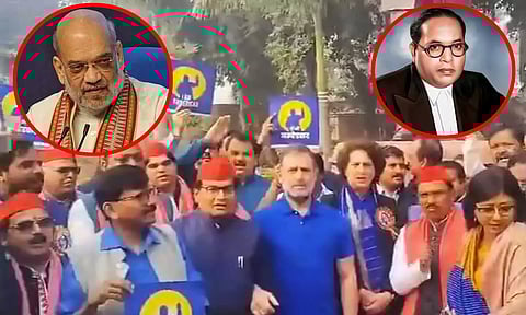 அமைச்சர் பதவியை அமித் ஷா ராஜினாமா செய்ய வேண்டும்- பாராளுமன்ற வளாகத்தில் எதிர்க்கட்சிகள் போராட்டம்