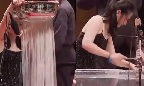 VIDEO: தண்ணீரில் இருந்து இசை உருவாக்கி அசத்திய இளம்பெண்