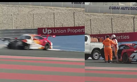 கார் ரேஸ் பயிற்சியின் போது விபத்து - உயிர் தப்பிய அஜித்