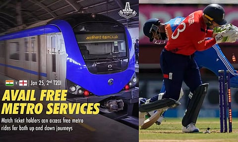 2-வது டி20 போட்டி.. ஜனவரி 25 அன்று சென்னை மெட்ரோ ரெயிலில் ரசிகர்கள் இலவசமாக பயணிக்கலாம்