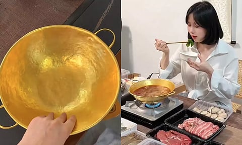 VIDEO: தங்கப் பாத்திரத்தில் சமையல் செய்து அசத்திய சீனப் பெண்