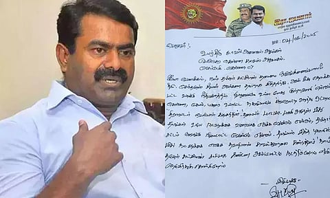 சீமான் குற்றவாளி என சுவரொட்டி ஒட்டப்பட்ட விவகாரம்- தி.பெ.க. தலைவர் மீது நாம் தமிழர் கட்சி சார்பில் புகார்