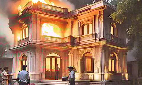 நீதிபதி வீட்டுக்குள் கட்டுக்கட்டாக பணம்- தீப்பிடித்த வீட்டை அணைக்க வீரர்கள் சென்றபோது பதுக்கி வைத்திருந்தது அம்பலம்