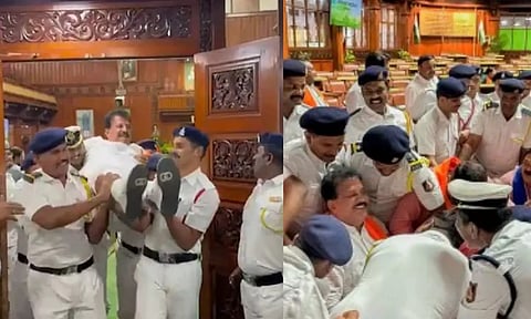 கர்நாடகாவில்  18 பாஜக எம்.எல்.ஏ.க்கள் 6 மாதம் சஸ்பெண்டு.. அவையில் இருந்து குண்டுக்கட்டாக அகற்றம்