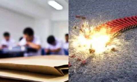 தேர்வில் காப்பியடித்ததை தடுத்த ஆசிரியர்களின் வாகனங்கள் மீது பட்டாசு வீசிய பள்ளி மாணவர்கள்
