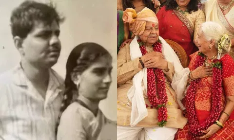 பள்ளி பருவத்தில் ஓடிப்போன காதல் ஜோடி.. 64 வருடங்களுக்கு பிறகு பேரன், பேத்திகள் முன்னிலையில் திருமணம்