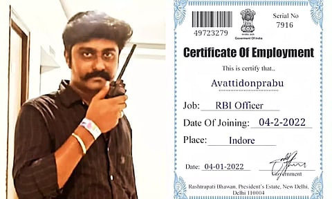 வாக்கிடாக்கியுடன் பிரபு - ரிசர்வ் வங்கி அதிகாரி என போலியாக பிரபு வெளியிட்ட சான்றிதழ்