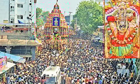 ஓம் சக்தி...பராசக்தி... கோஷம் விண்ணதிர சமயபுரம் மாரியம்மன் கோவிலில் இன்று சித்திரை தேரோட்டம் கோலாகலம்