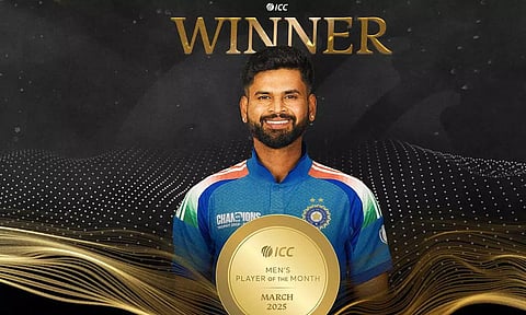 மார்ச் மாதத்துக்கான ஐ.சி.சி. சிறந்த வீரர் விருதை வென்றார் ஷ்ரேயாஸ் ஐயர்