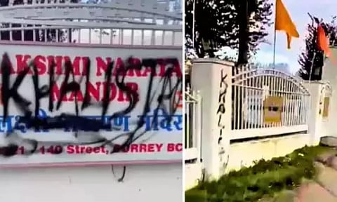 குருத்வாராவை தொடர்ந்து  இந்து கோவில் மீது தாக்குதல்: காலிஸ்தான் ஆதரவாளர்கள் மீண்டும் கைவரிசை