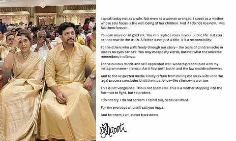 தங்க பட்டுடையில் ஜோடியாக வலம் வந்த ரவி மோகன் - ஆதங்கத்தை வெளிப்படுத்திய ஆர்த்தி ரவி