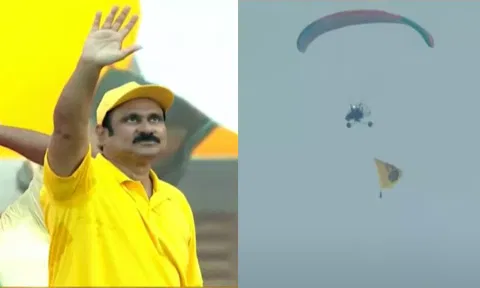 பா.ம.க சித்திரை முழு நிலவு மாநாடு: பாராகிளைடரில் பறந்த வன்னியர் சங்கக் கொடி- ஆர்ப்பரித்த தொண்டர்கள்