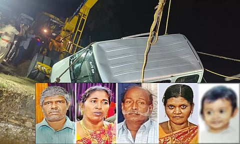விபத்தில் பலியான 5 பேரின் உடல்கள் சொந்த ஊரில் ஒரே இடத்தில் நல்லடக்கம்- கிராம மக்கள் கண்ணீர் அஞ்சலி