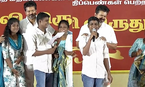 10, 12-ம் வகுப்பு பொதுத்தேர்வில் அதிக மதிப்பெண்கள் பெற்ற மாணவிகளுக்கு பரிசளித்த விஜய்