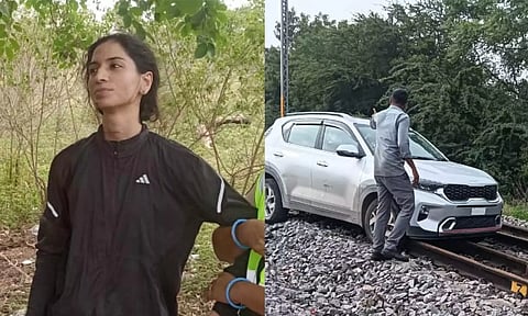 தெலங்கானா: தண்டவாளத்தில் தாறுமாறாக கார் ஓட்டிய பெண் - ரெயில் சேவை பாதிப்பு