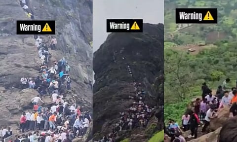 3,676 அடி உயர செங்குத்தான மலைக் கோட்டை.. நூற்றுக்கணக்கானோர் கீழே விழும் அபாயம் - வீடியோ