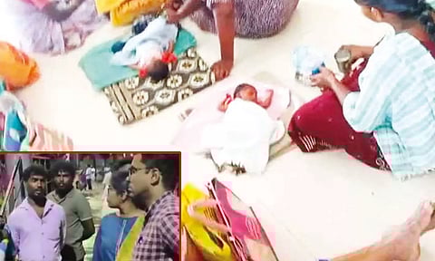 பச்சிளம் குழந்தைகளை தரையில் படுக்க வைத்திருக்கும் அவலம்- இரவில் ஆய்வு செய்த ஆட்சியர்