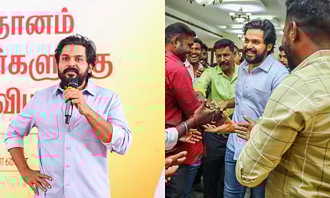 இரத்த தானம் செய்த ரசிகர்களுக்கு விருந்தளித்த நடிகர் கார்த்தி