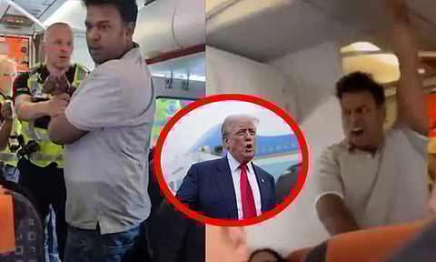 விமானத்தில் வெடிகுண்டு இருப்பதாக மிரட்டல் விடுத்த பயணி டிரம்புக்கு எதிராக கோஷமிட்டதால் பரபரப்பு