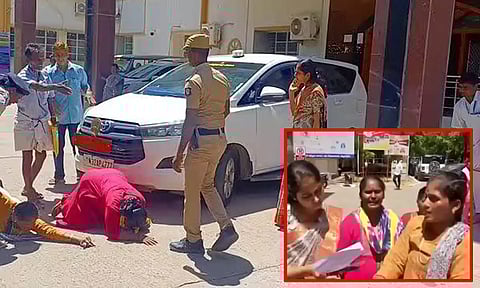 வரதட்சணை கொடுமை: மாவட்ட ஆட்சியரின் கார் முன்பு படுத்து இளம்பெண் போராட்டம்