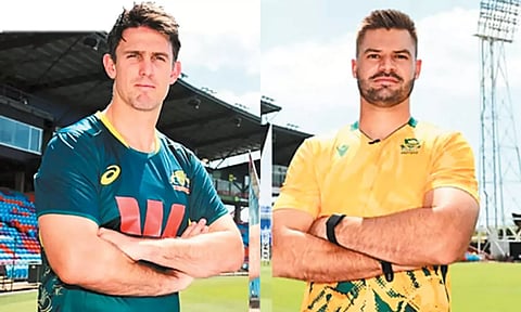 ஆஸ்திரேலிய அணியின் கேப்டன் மிட்செல் மார்ஷ், தென் ஆப்பிரிக்க அணியின் கேப்டன் மார்க்ரம் போஸ்