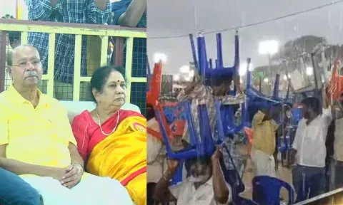 பாமக மாநாடு நடைபெறும் பூம்புகார் பகுதியில் கனமழை பெய்து வருவதால் தொண்டர்கள் அவதி