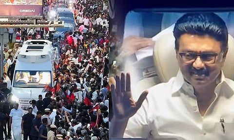 கோவையில் முதலமைச்சர் மு.க.ஸ்டாலின் ரோடு ஷோ - தொண்டர்கள் உற்சாக வரவேற்பு