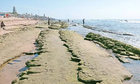 திருச்செந்தூரில் 2-வது நாளாக உள்வாங்கி காணப்பட்ட கடல்