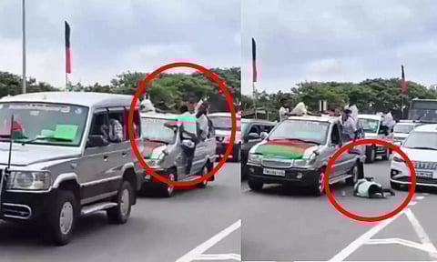 இமானுவேல் சேகரன் நினைவு தினம்: காரின் மேற்கூறையில் ஏற முயன்று தவறி விழுந்த இளைஞர்