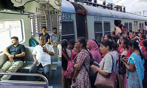 மின்சார ரெயில்களில் எதிர் இருக்கையில் கால் வைத்தால் தண்டனை- தெற்கு ரெயில்வே எச்சரிக்கை