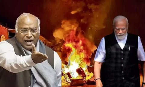 46 வெளிநாட்டுப் பயணம் செய்தபின் வெறும் 3 மணி நேரம் மணிப்பூர் வந்திருப்பது மோடியின் கோழைத்தனம் - கார்கே