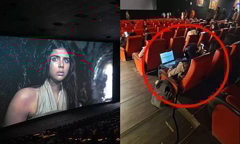 படத்தை பார்க்க வரல... தியேட்டரில் அமர்ந்து லேப்டாப்பில் வேலை செய்து கொண்டிருந்த பெண்