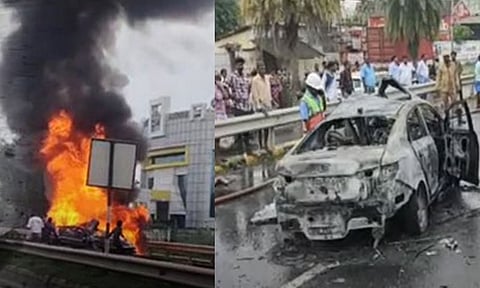 விக்கிரவாண்டி அருகே கார் தீப்பிடித்து எரிந்ததில் 3 பேர் உயிரிழப்பு