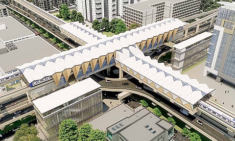 சோழிங்கநல்லூரில் 2 வழித்தடங்களிலும் 8 மாடி கட்டிடத்தின் வழியாக மெட்ரோ ரெயில்கள் செல்லும்