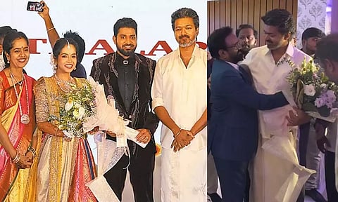 தயாரிப்பாளர் சிவா மகள் ரிசப்ஷனில் கலந்துகொண்ட விஜய்... வைரலாகும் வீடியோ