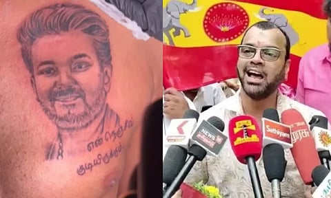 புதுக்கட்சிக்கு தாவிய தாடி பாலாஜி - நெஞ்சில் பச்சை குத்திய விஜய்யின் முகத்தை அழிப்பாரா?