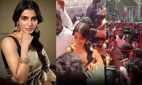 நிதி அகர்வாலை தொடர்ந்து ரசிகர்கள் கூட்டத்தில் சிக்கிய சமந்தா! - அதிர்ச்சி வீடியோ