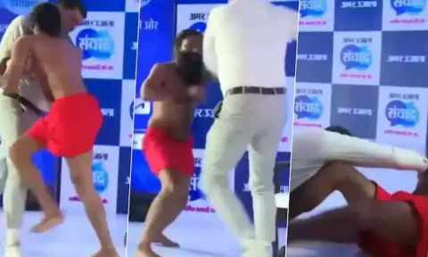 VIDEO: நீ வேணா சண்டைக்கு வா!.. பத்திரிகையாளருடன் மல்யுத்தம் செய்த பாபா ராமதேவ் - வென்றது யார்?